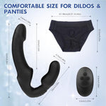 Strapless Strap-On Dildo Vibrator With Remote Control, Double-Ended Dildos With 10 Vibration Modes, Waterproof Rechargeable Sex Toys With Clitoris Stimulator For Women Lesbian Couples Black