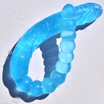 U-Shaped Double Ended Dildo 17.7 Inch Dong Anal Beads With Veins And Glans For Anal Vagina Stimulation Double Side Penis Cock Massager Sex Toy For Lesbian Men Women Blue