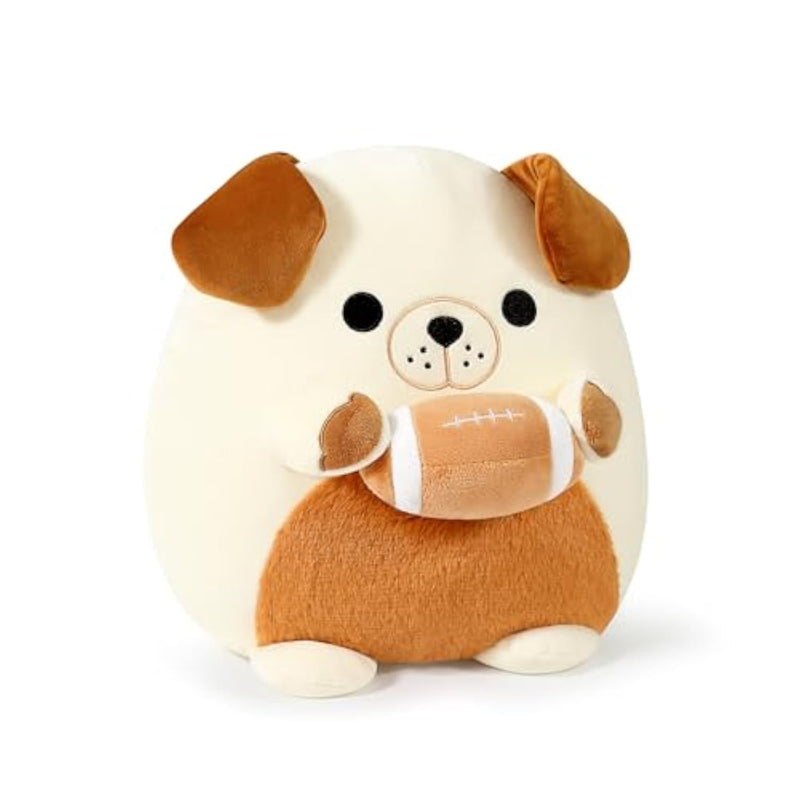Original Bulldog Plush With Football, Cute 12 Inch Sport Dog Brown-White Stuffed Animal, Ultra Soft Collectible Hugging Gift Puppy Plush Toy