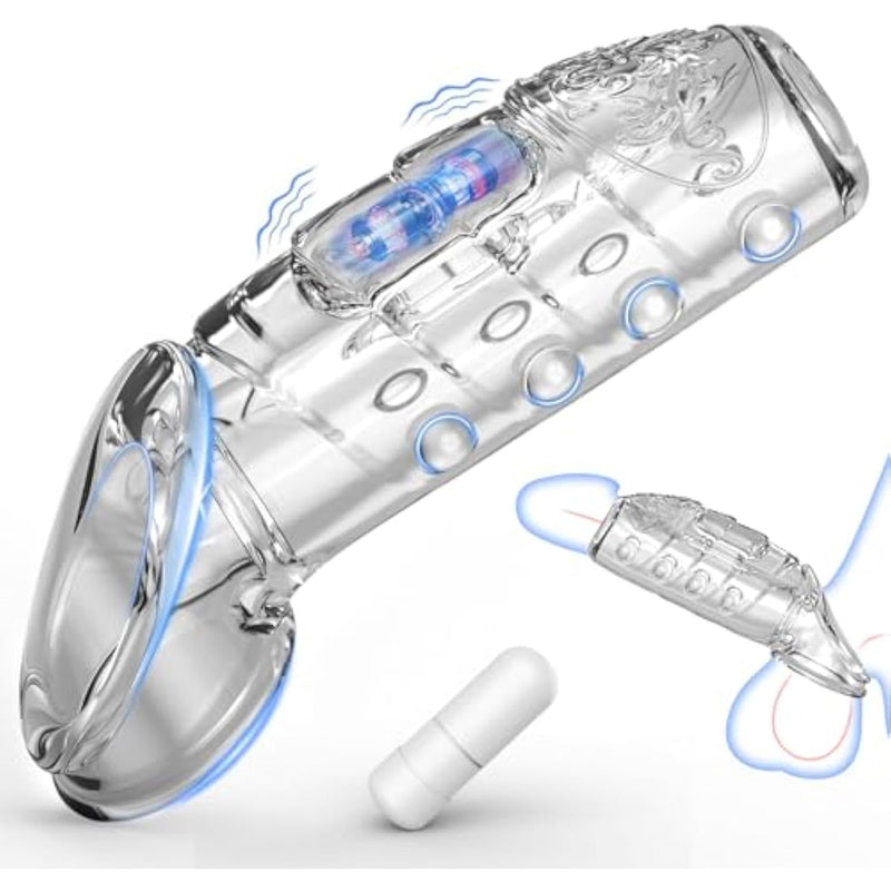 Vibrating Cock Ring Penis Sleeve Vibrator, Powerful Vibration Penis Extender Adult Sex Toys For Men Penis Testicles G Spot Stimulation Penis Ring Vibrator, Sex Toys For Couples Or Men