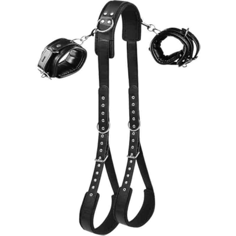 Bdsm Sex Bondage Thigh Sling - Neck To Wrist Restraints Kit - Adults Bondage Sex Toys Sm Games Play Tools - Adjustable Sex Bondage Restraints Set With Writs And Thigh Cuffs For Couples