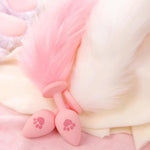 Anal Plug Fox Tail, 16 Inch Pink Fluffy Tail Cat Claw Butt Plug Silicone Anal Sex Toy Cute Sexy Cosplay Erotic Role Play Game Anus Toy For Adults Female Women Men Couples