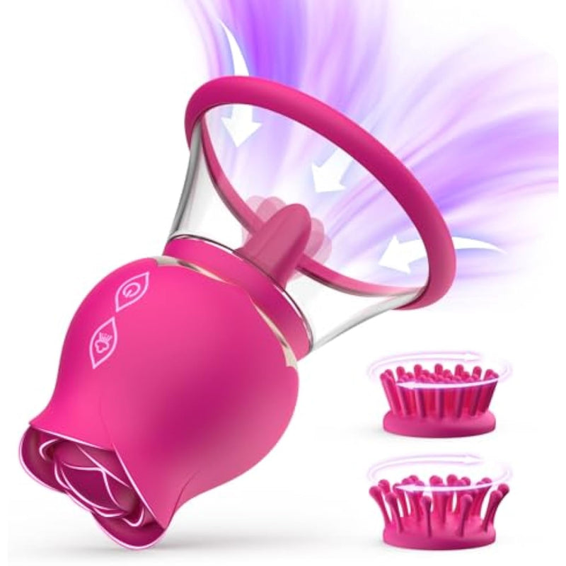 Sucking Vibrator Sex Toys - Rose Vibrators With 3 Brush Heads And Removable Cup, 12 Rotation 8 Sucking Modes For Clitoral, Nipple, Anal Stimulation, Adult Sex Toy For Women Or Couples Pleasure