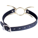 Metal Spider Ring Gag With Leather Head Slave Harness Restraint Mouth Gags Sex Toys For Couples (Gold)