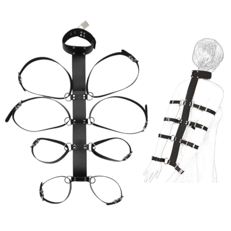 Back Handcuffs Bondage Set With Collar, Strong Pu Leather Hand And Arm Cuffs, Adjustable Collar With 1 Lock And 2 Keys, Restraining Set For Couples, Sm Bdsm Sex Toys For Women Men Extreme Love
