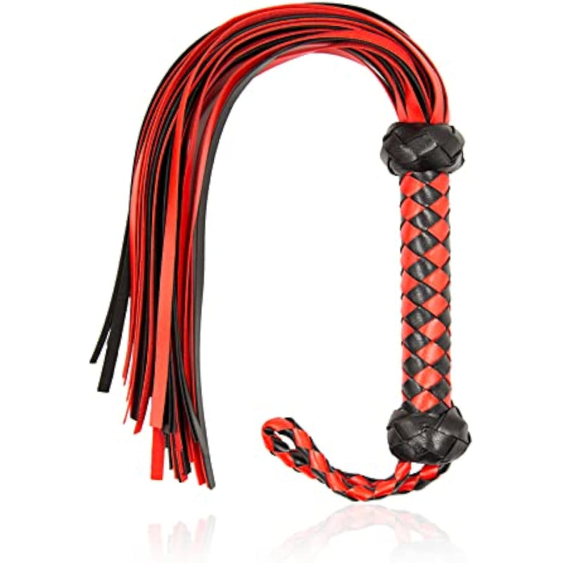 Bondage Spanking Flogger, 18.9Inch Faux Leather Whips For Adults Bdsm Play, Black And Red
