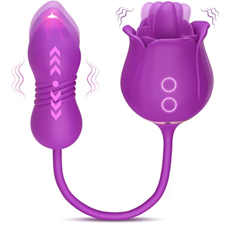 Sex Toy Dildo Vibrator For Women - 3 In1 Rose Sex Toys Tongue Licking Thrusting G Spot Vibrators With 9 Modes, Adult Sex Toys Games, Clit Stimulator Anal Double-Ended Dildos For Couples