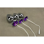 Purple Gemstone Base Metal Anal Plug Set with 3 Stretchable Penis Rings and Electric Shock Function