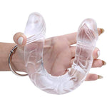 Double Head Dildo,Crystal Jelly Realistic Anal Long Dildo Penis With Veins And Glans Adult Sex Toys Adult Masturbation Stick For Women Lesbian (Color1-Transparent, S(9.2 Inch))