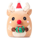 Large Reindeer Christmas Plush Pillow Stuffed Animal Toy,14" Big Size Cute Soft Toys Fat Kawaii Hugging Cuddle Plushie,Xmas Gift For Kids