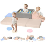 Climbing Toys For 1 Year Old, Baby Foam Climbing Blocks With Large Ball Pit For Toddlers, 7-Piece Soft Play Set, Indoor Climber Crawl Activity Play, Birthday (Balls Not Included)