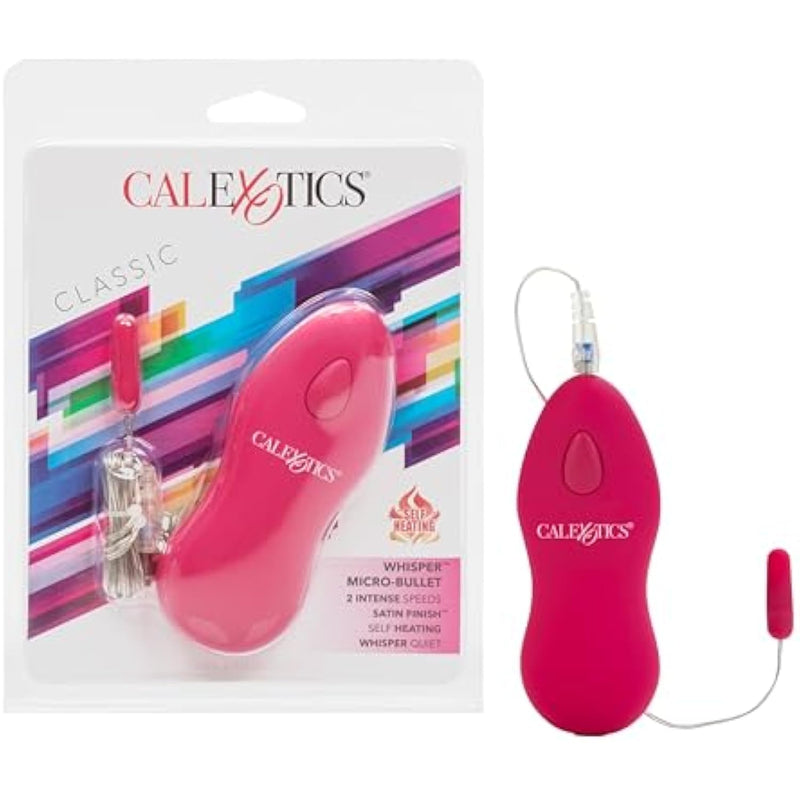 Whisper Micro Bullet – Self Heating Wired Pocket Bullet Vibrator - Remote Control Sex Toys For Couples - Adult Egg Massager - 1.25 Inch - Pink