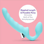 Strapless Strap On Vibrating Dildo - Flexible 7 Inch Dildo For Women - Curved Rippled Shaft For G-Spot Stimulation - Rechargeable Bullet Vibrator - Adult Sex Toy - Waterproof - Aqua