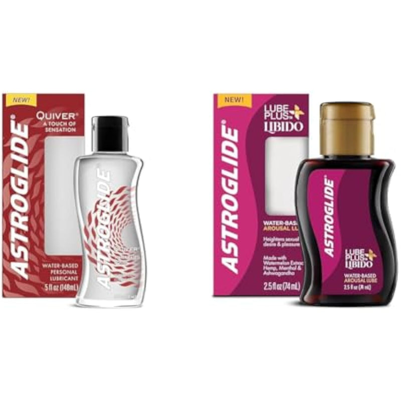 Astroglide Water Based Lube (5oz) and Lube Plus Libido (2.5oz) Tingling Sensation and Heightened Pleasure Personal Lubricants Bundle