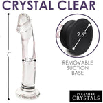 Pleasure Crystals 7" Glass Dildo With Silicone Base For Men, Women & Couples. Realistic Texture, Includes Removable Silicone Suction Cup, Ideal For Temperature Play. 2 Pieces, Clear.