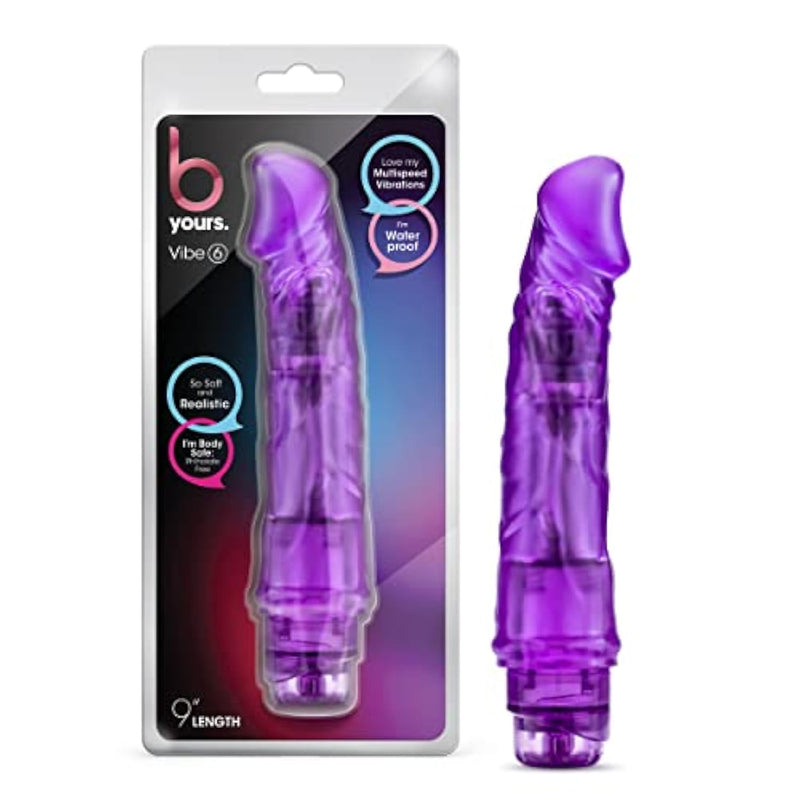 Blush B Yours 9.25" Vibe-6 Realistic Vibrating Dildo - Multispeed Twist Dial Flexible Soft Cock - Pvc, Ipx7 - Pleasure Zone Vibrator - Beginner Adult Sex Toy Penis For Women, Men & Couples - (Purple)