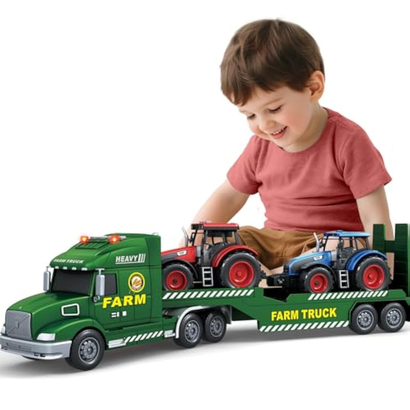 Toddler Boy Toys, Extra Large Farm Truck With Tractors, 3 In 1 Vehicle Car Truck Toys With Lights Sounds, 3 4 5 6 7 Year Old Boy 25" Car Birthday Gifts