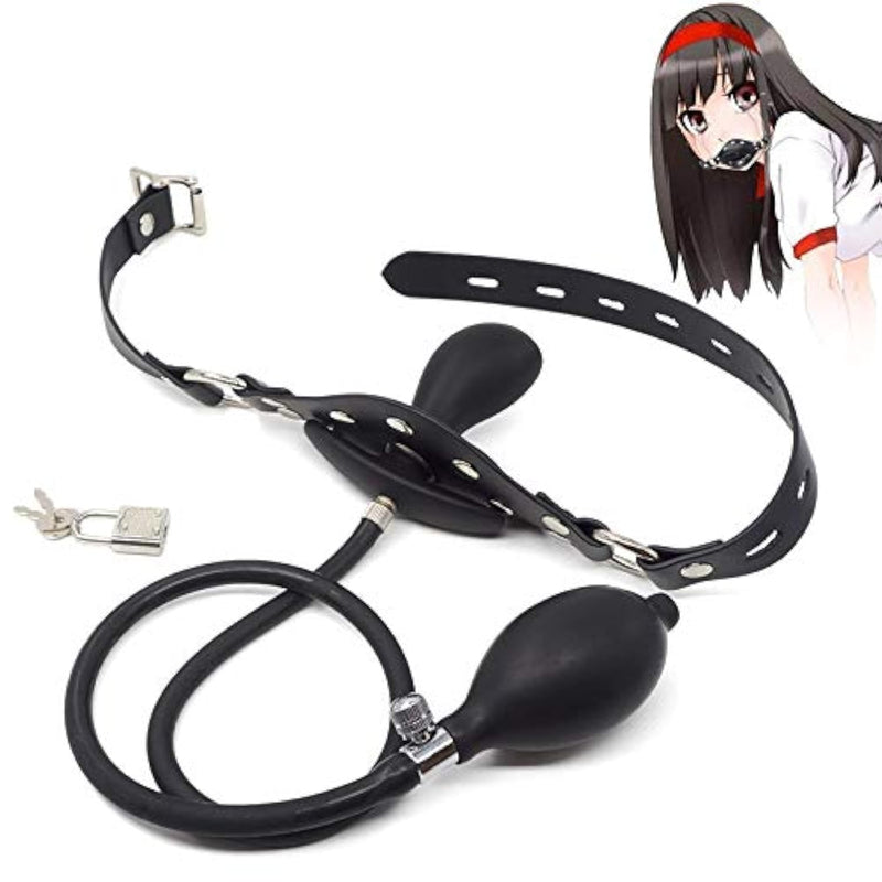 Bdsm Sm Open Mouth Gag Inflatable Silicone Ball Gag Mouth Plug With Lock For Men Women Gay, Adjustable Fetish Head Harness For Adults Sex Bondage Play, Erotic Sex Toy For Couples Flirt Slave Roleplay