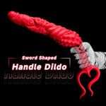 Thrusting Huge Dildo With Handle - Sword-Shaped Anal Dildo For Men Women And Couples, Silicone Adult Sex Toy For Prostate Stimulation & G-Spot, Tentacle Design In Scarlet Unisex (D303-F)