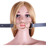 Metal Butterfly Ring Gag With Leather Head Slave Harness Restraint Mouth Gags Sex Toys For Couples (Gold)
