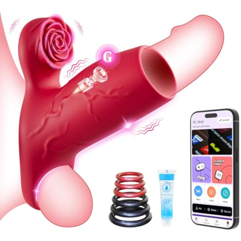 Penis Sleeve Sex Toys For Men - App Vibrating Cock Ring Sleeve With Rose Clitoral Stimulator & 10 Vibrations, Penis Ring Vibrator For Erection Sex, Male Couple Sex Toys With G Spot Clitoris Vibrator