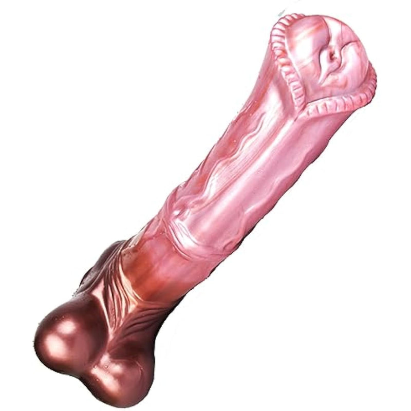 Soft Optional Size Ribbed Suction Artificial Horse Dildo Multi Color Silicone Made Massive Head Textured (L)