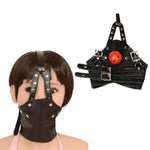 BDSM Y-Shape Harness Bondage Kit with Adjustable PU Leather Head Mask and Red Mouth Gag for Couples