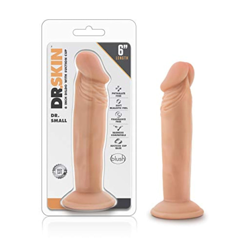 Blush Dr. Skin Dr. Small 6.5" Realistic Vanilla Dildo, Soft Lifelike Texture Cock - Suction Cup, Strap-On Compatible, Beginner Anal, Vaginal, Roleplay Adult Sex Toy For Women, Couples, Men - (Beige)