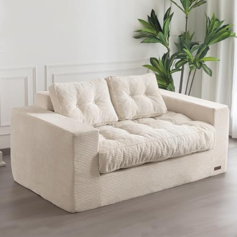 Bean Bag Chair For Adults, Upholstered Floor Sofa With Armrests, Loveseat Boneless Couch With Tufted Cushion & Backrest, Sofa In A Box, Large Bean Bag Couch For Bedroom Living Room, Beige