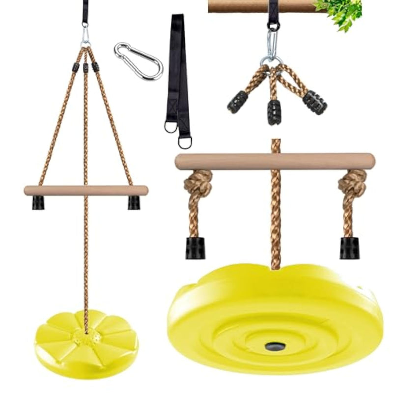 Disc Swing For Kids, Swing Set Accessories, 7Ft Height Adjustable Gym Monkey Bars, Hanging Tree Seat For Backyard, Outdoor Play Equipment (Yellow)