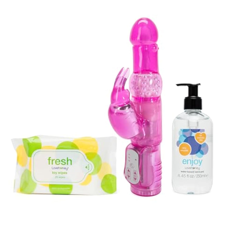 Jessica Rabbit Vibrator Pink, Fresh Sex Toy & Body Wipes & Enjoy Water Based Lube Gel 8.5 Fl Oz - Couples Sex Toys Bundle