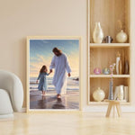 Jesus Walking on the Beach Diamond Painting Kit, Full Drill Rhinestone Art, 12 x 16 Inch