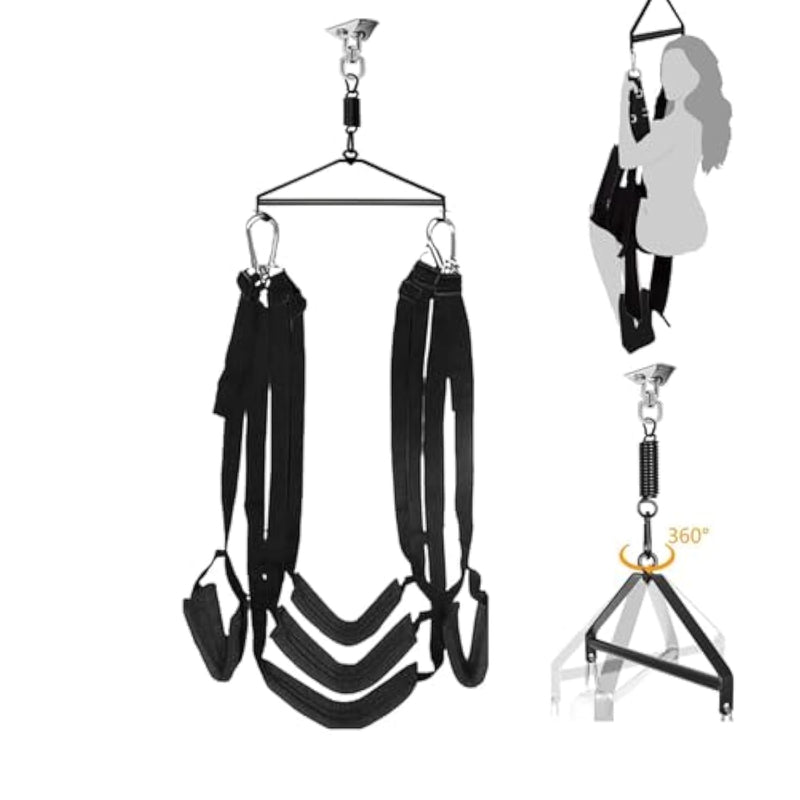 Sex Swing, 360° Ceilings Spinning Sex Swing Bdsm Sex Bondage Restraints Kit,Sex Furniture For Couples Bedroom Adult Toys Ceiling Swing With Steel Triangle And Spring Support 800 Lbs (Large)