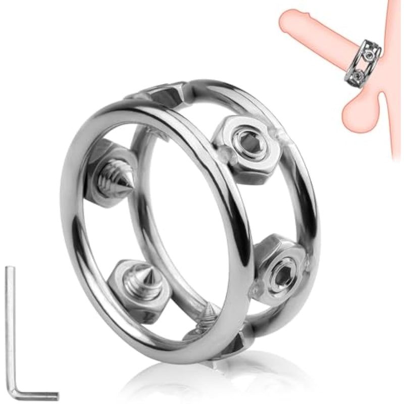 Stainless Steel Penis Ring Metal Cock Ring With 6 Adjustable Screws For Penis Restraint Punishment Stimulation Pleasure Ring For Men Bdsm Male Sex Toys (1.3 In)
