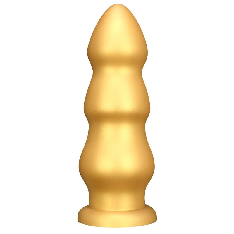 Gold Thick Anal Beads Anal Plug, Butt Plug Dildos Flexible Liquid Silicone Butt Plug Vaginal Prostate Massage Stimulation Masturbators Sex Toys With Strong Suction Base For Men Women (L)