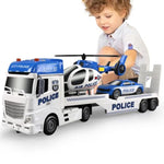 Toddler Boy Toys For 3 4 5 6 Year Old, 25" Semi Truck Toy With Racing Car And Helicopter - Police Toys,Birthday Gifts For Kids Child 2 3 4 5 6 Years Old