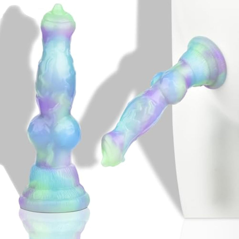 7 Inch Realistic Knotted Dog Dildo Beginner Suction Cup Soft Silicone Small Wolf Animal Fantasy Dildos Fake Penis Purple Green Blue Rainbow Canine Dildo Big Butt Plug Anal Gay Adult Toys Women (A-164)