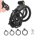 Male Chastity Device Cock Cage Tease Resin Chastity Locked Penis Cage With Removable Soft Silicone Spikes 4 Different Size Rings For Penis Exercise (Long)