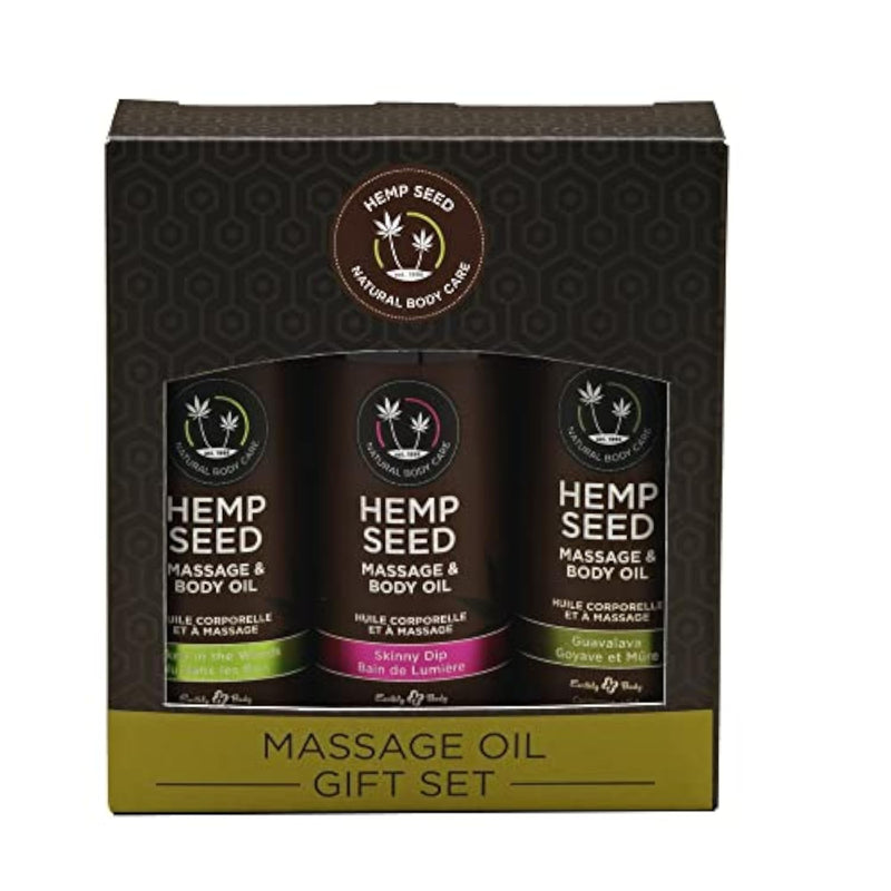 Hemp Seed Massage and Body Oil Gift Set, 2 oz, Naked in the Woods, Skinny Dip & Guavalava Scents