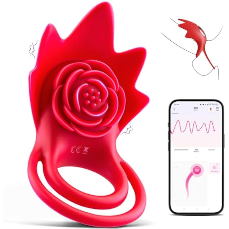 Rose Sex Toy Vibrating Cock Ring - App Control Silicone Penis Ring With Rose Clitoral Stimulator Adult Male Sex Toy Vibrator, Multiple Vibrations Couples Sex Toys Vibrators For Men Couple