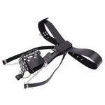 Leather Male Chastity Belt with Lock and Studded Chastity Cage Device for Men - Adjustable Waist Strap Bondage Restraints in Black