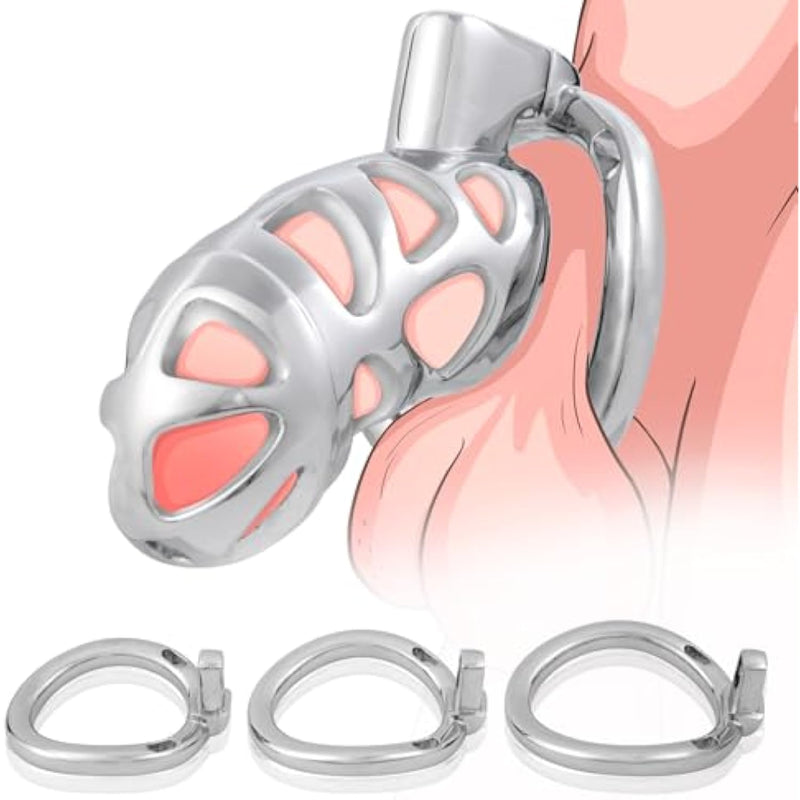 Male Chastity Device Cock Cage - Max Zinc Alloy Invisible Lock Chastity Cage With 3 Active Rings & Keys Adult Sex Toy For Men Penis Exercise And Abstinence | Large Size