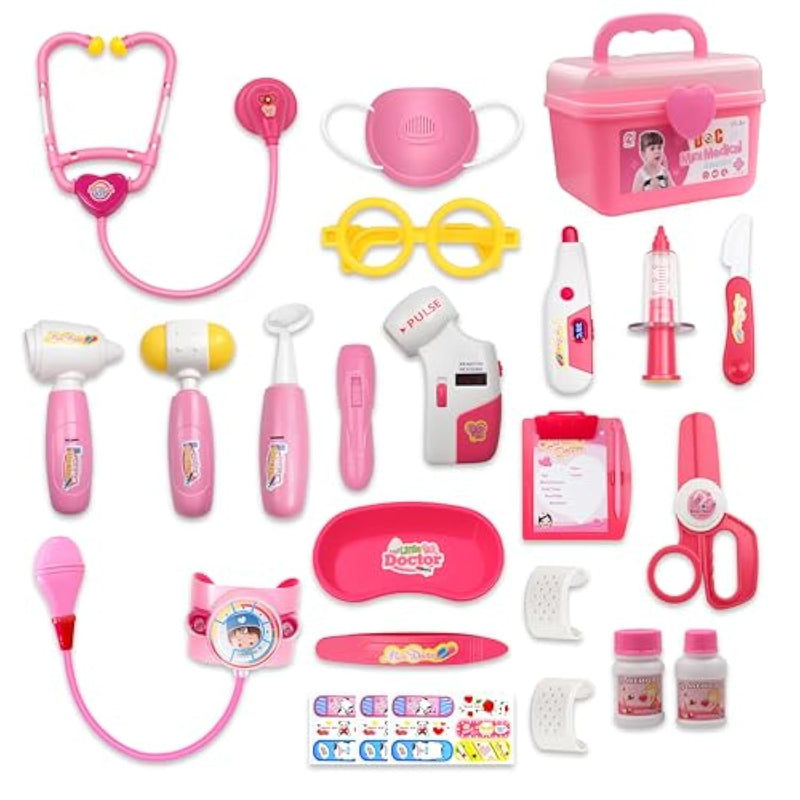 Doctor Kit For Toddlers 3-5, Pretend Doctor Kids Play Set With Costume And Stethoscope Ages 3-6 ,Doctor Kit Toys For 2 3 4 5 6 Year Old Girls Boys Girls For Christmas / Birthday Gift, Pink