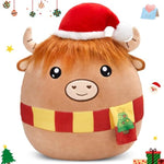 12'' Christmas Highland Cow Soft Plush Pillow Xmas Highland Cow Stuffed Animal Gifts For Toddler Kids Boys Girils