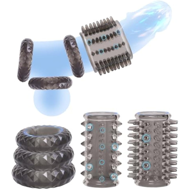 Penis Ring Cock Sleeve Penis Sleeve 5 Elastic Textures Cock Ring Set Sex Toys For Men Enhance Erection Extended Time Couple Sex Toys Men'S Sex Toys Adult Toy For Men