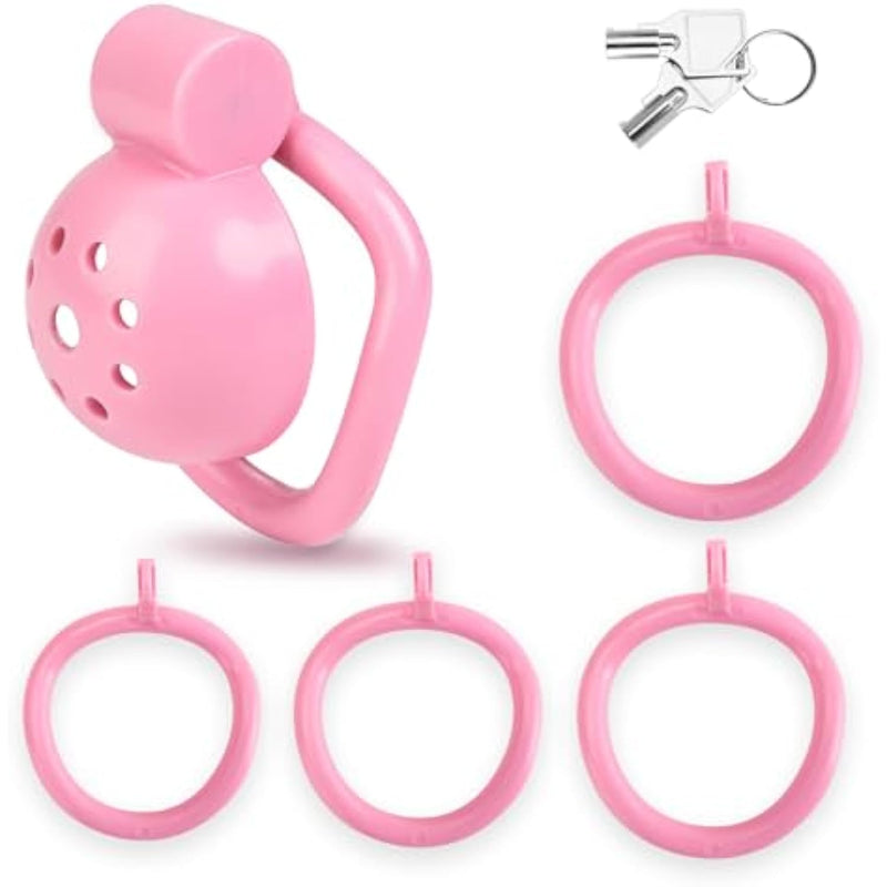 Male Chastity Devices, Chastity Device With 5 Sizes Rings And Invisible Lock For Man Penis Exercise Bondage Gear & Accessories(Pink)