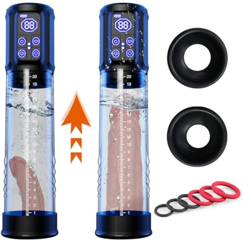 Penis Pump Male Sex Toys - Electric Vacuum And Water Cock Pump With 6 Penis Ring, 4 Pressure Levels, And 3 Smart Suction Training Modes Adult Sex Toys For Men Dick Enlarger Erection