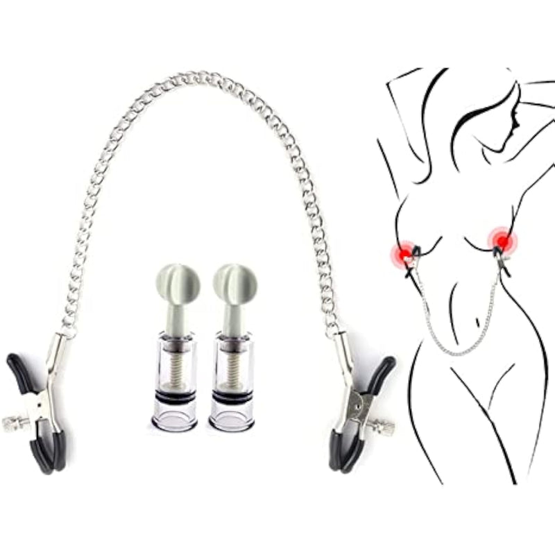 Bdsm Nipple Clamps Set Adjustable Pressure Nipple Clips Non-Piercing Nipple Puller Breast Clamps With Chain Adult Sex Toys Nipple Suckers For Adult Men Women Sex Sm Game