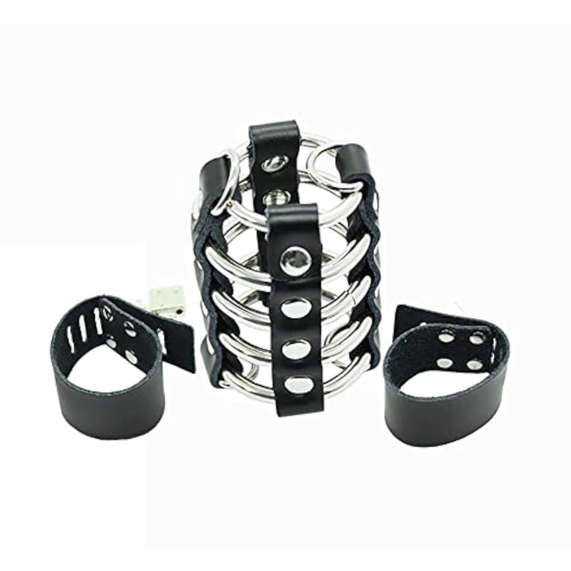 Leather Adjustable Chastity Belt Penis Rings Male Metal Erection Ring Penis Sleeve Male Sm Double Ring Bondage Adult Products Sex Toys