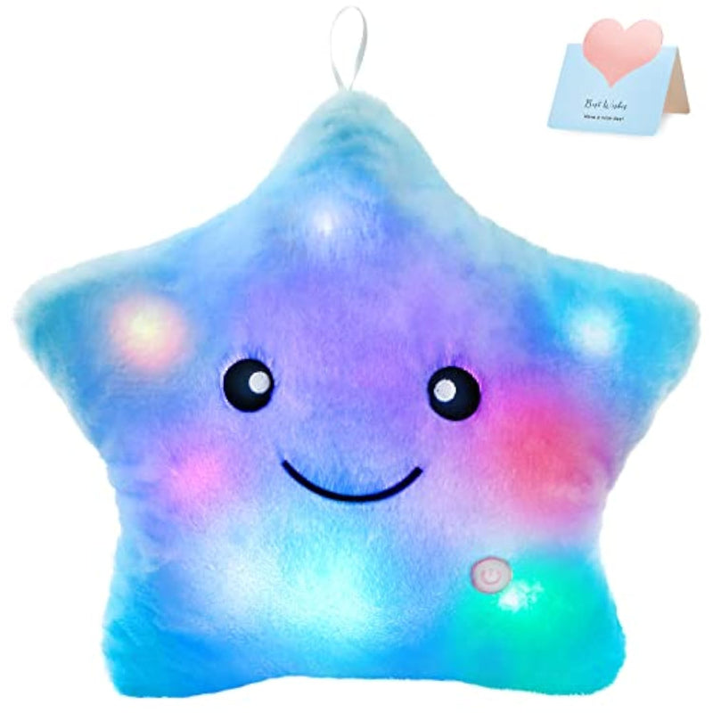 13'' Creative Twinkle Star Glowing Led Night Light Plush Pillows Stuffed Animals Toys Birthday Christmas Holiday Valentines Gifts For Toddlers Girls(Blue)